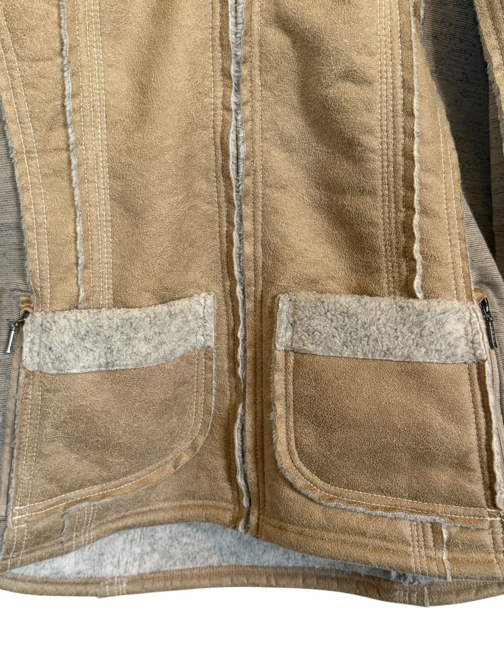 KÜHL Dani Sherpa Jacket Women’s M Tan Faux Suede Fleece Lined Hooded Full Zip - Picture 5 of 15